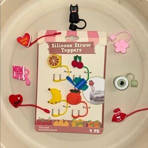 11 Silicone Straw Toppers with Fun Designs